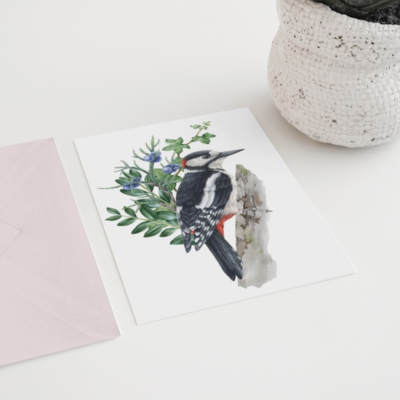 Great Spotted Woodpecker Bird Wall Art Watercolor Illustration Print Unframed - Picture 6 of 7